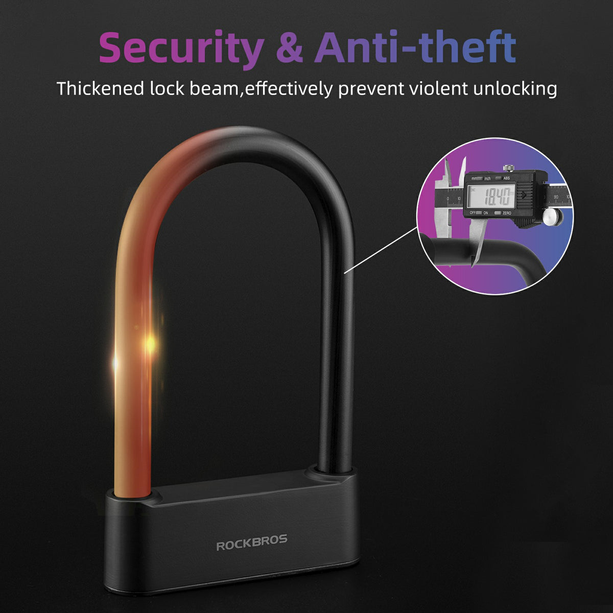 ROCKBROS Smart Bike U Lock with Fingerprint and App Control Waterproof - ROCKBROS