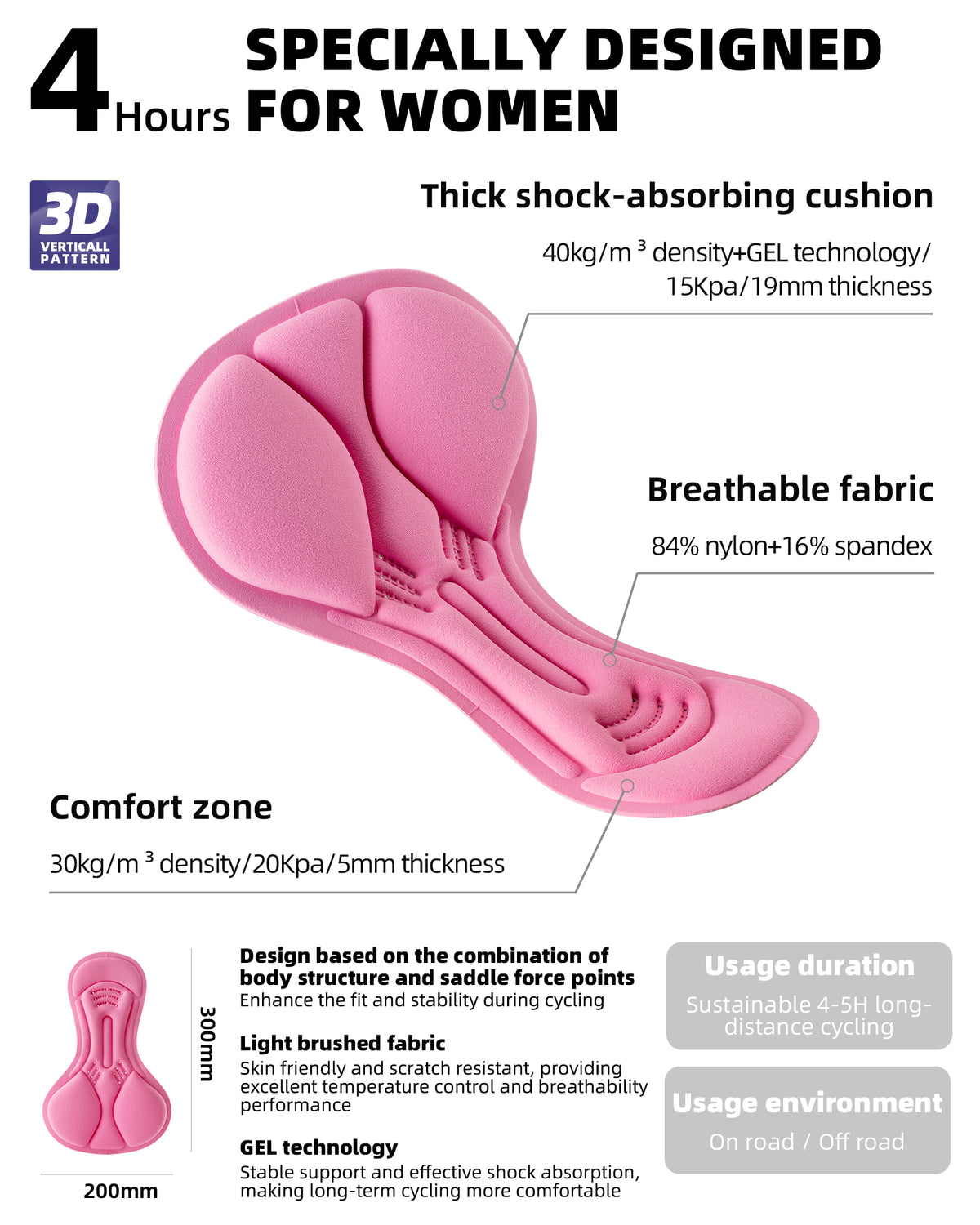 ROCKBROS Ropa Interior de Ciclismo para Mujer, Pantalones Cortos de Ciclismo Acolchados 4D