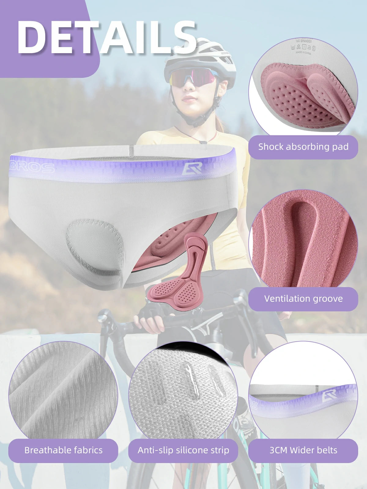 Ropa Interior de Ciclismo Acolchada 4D para Mujer ROCKBROS