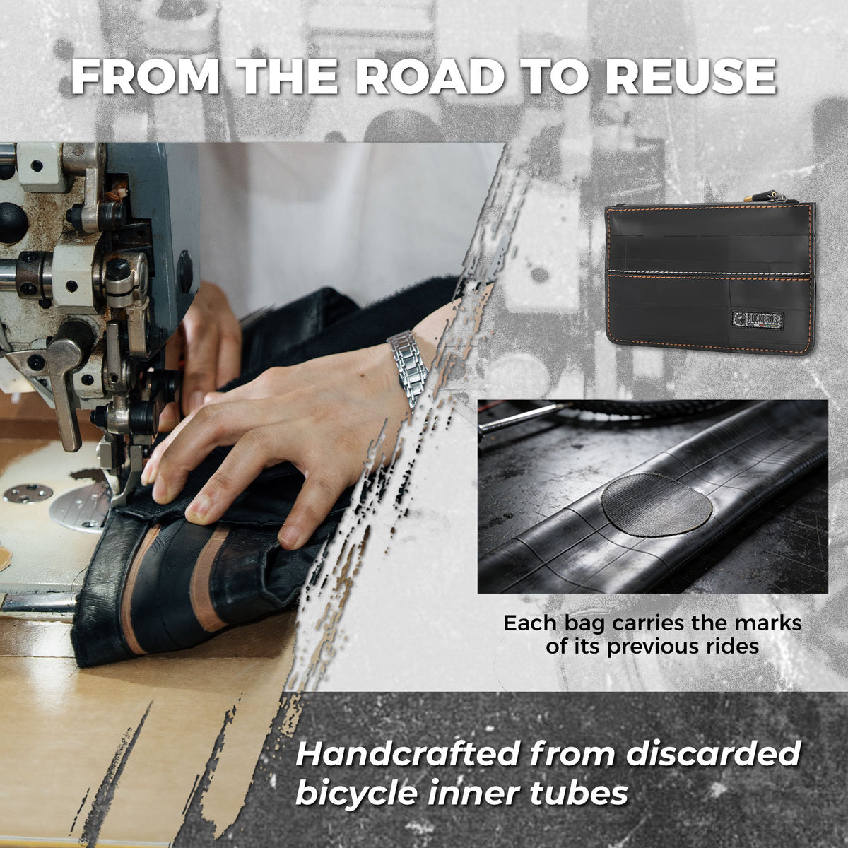 Sustainable Eco-Friendly Recycled Tire Bike Wallet 0.7L ROAD TO SKY
