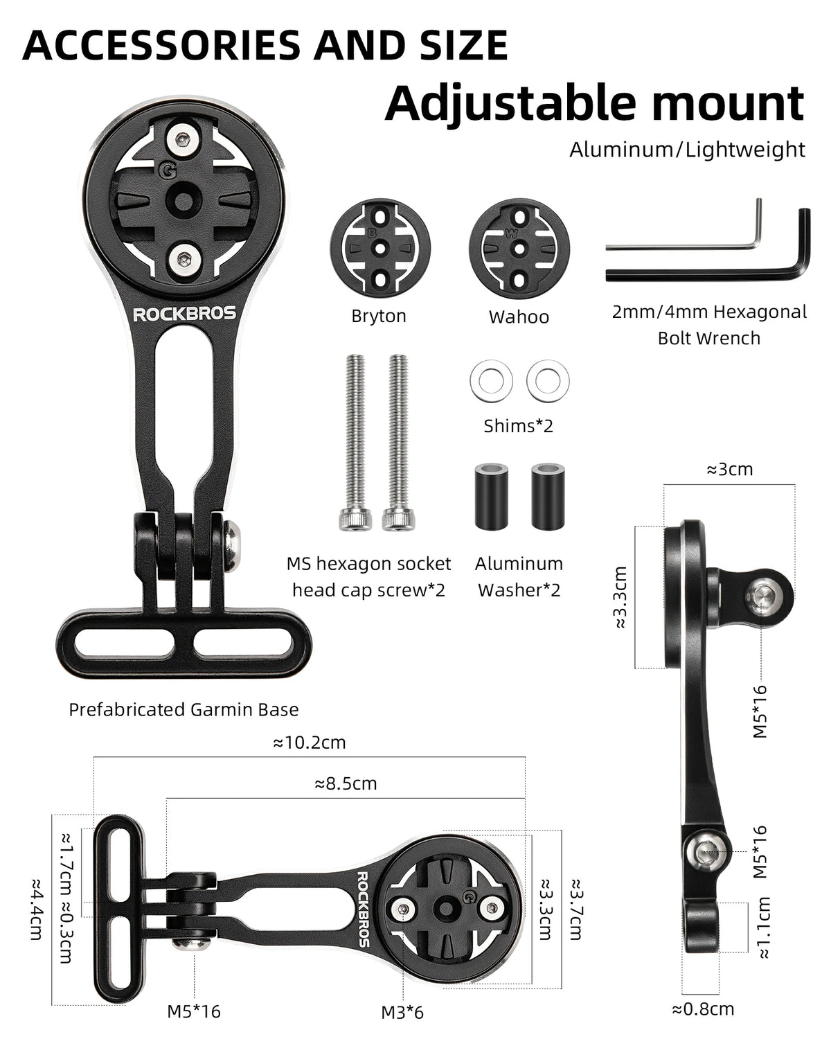 ROCKBROS Bike Computer Mount Out-Front Aluminum Integrated Bicycle Cycling Computer Mount