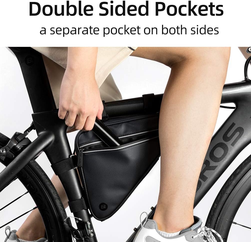 ROCKBROS Bike Triangle Frame Bag, with Two Side Pockets, 1.5L - ROCKBROS