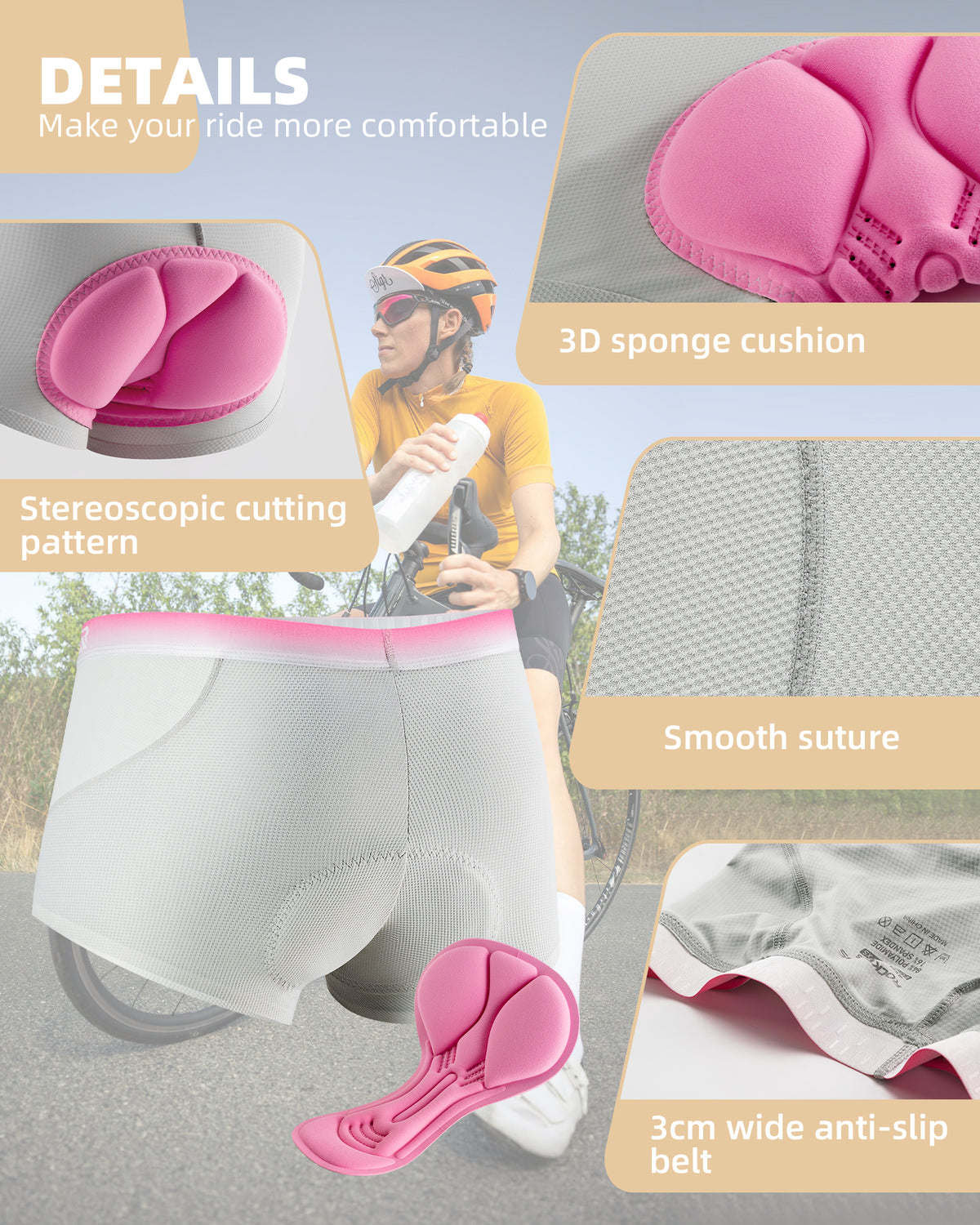 ROCKBROS Ropa Interior de Ciclismo para Mujer, Pantalones Cortos de Ciclismo Acolchados 4D