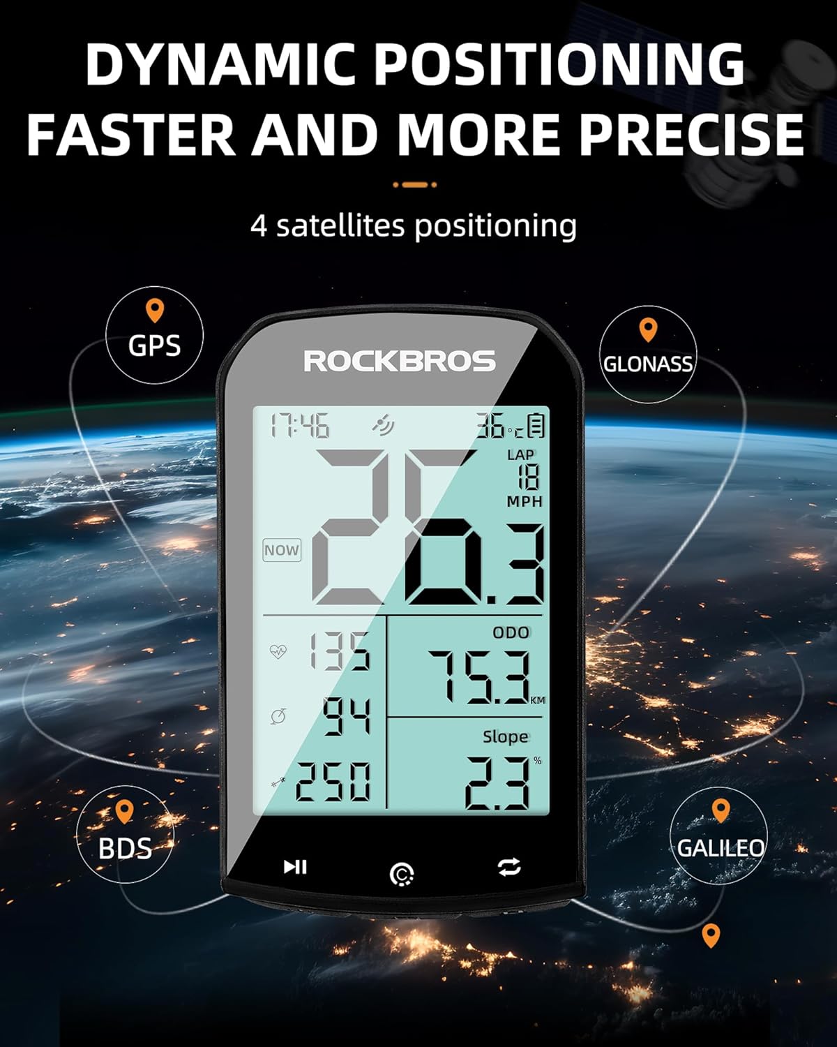 ROCKBROS M1 Wireless Bike Computer GPS 2.9-inch LCD Waterproof Fast Charging - ROCKBROS