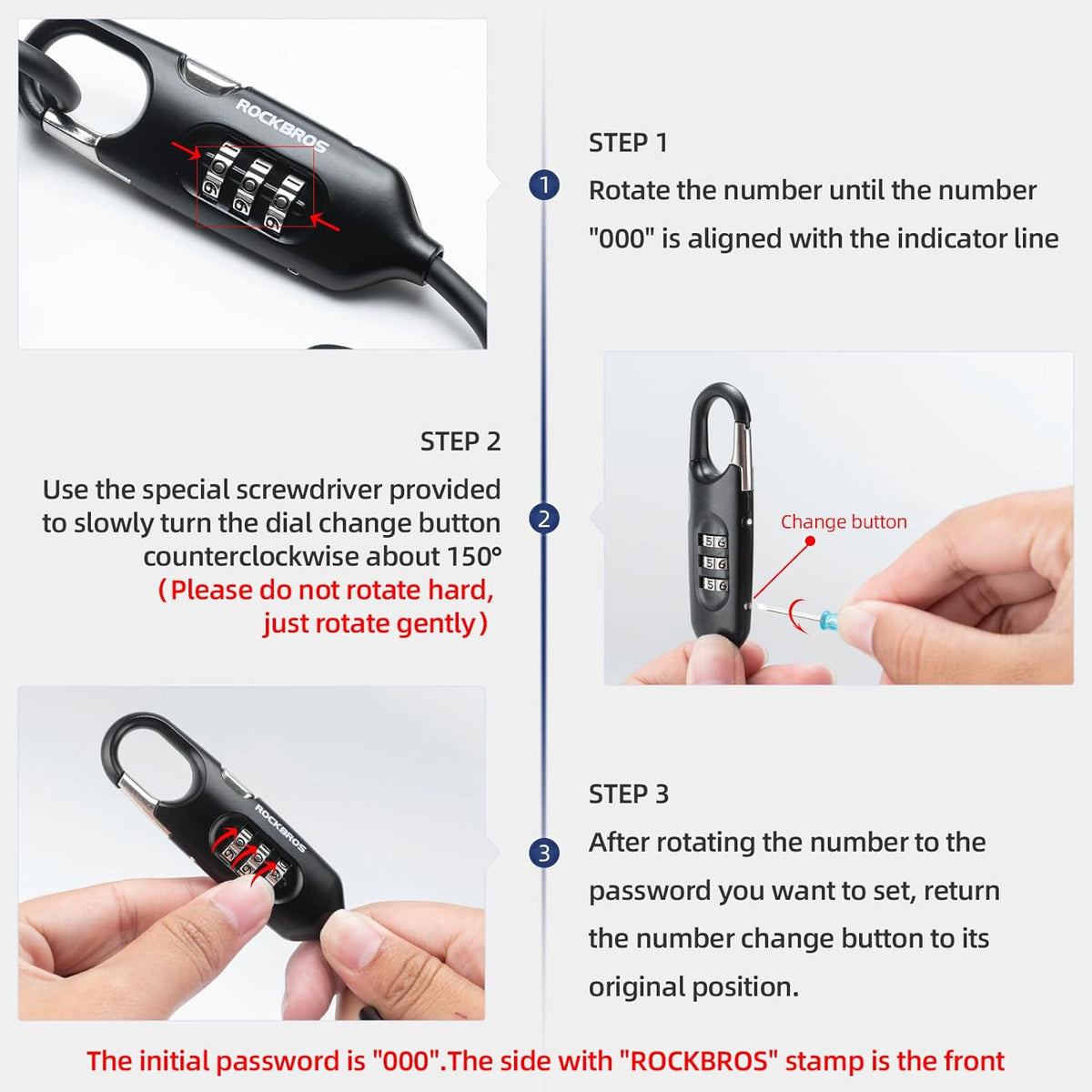ROCKBROS Bike Lock Cable Combination Bicycle Lock - 6FT Long, Portable, Anti-Theft - ROCKBROS