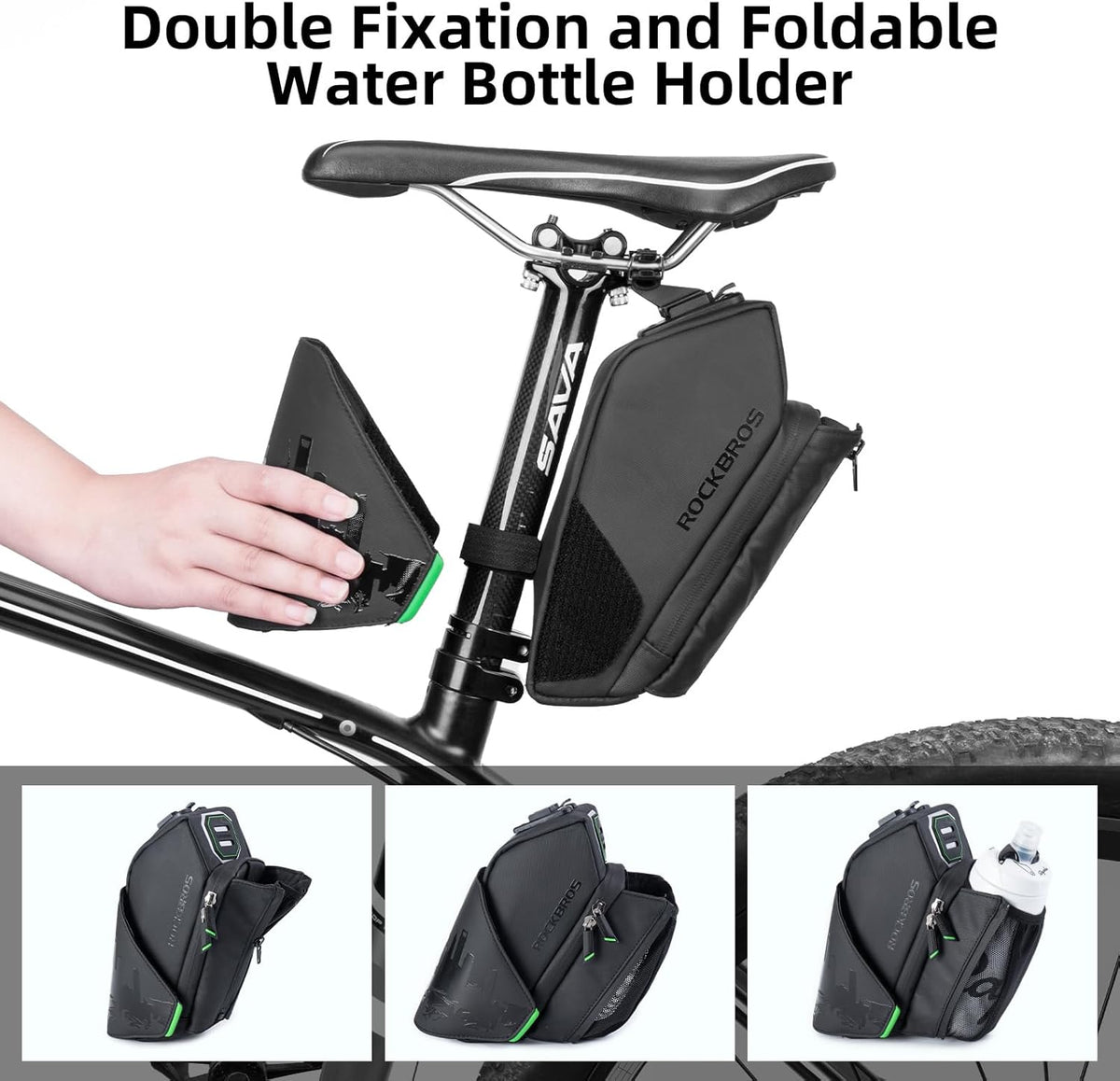 ROCKBROS Waterproof Bike Saddle Bag with Water Bottle Holder - ROCKBROS