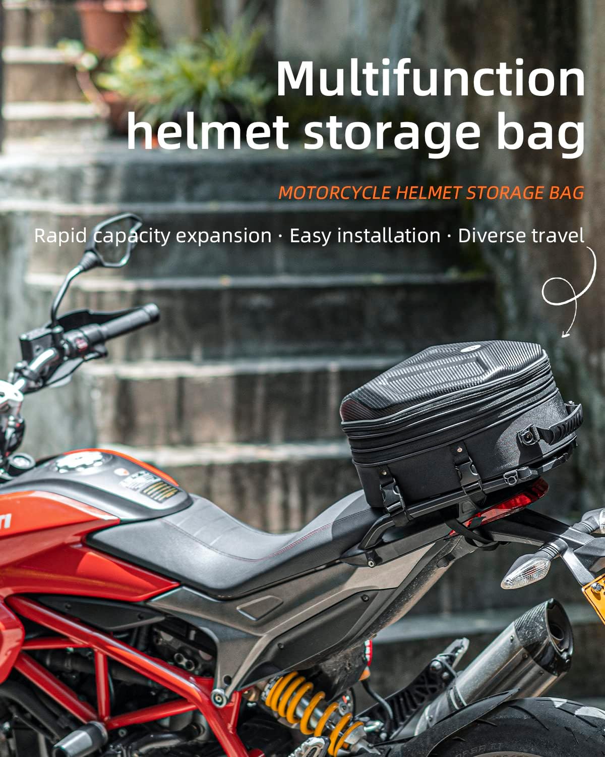 ROCKBROS 35L Hard Shell Motorcycle Tail Bag Waterproof Expandable Durable - ROCKBROS