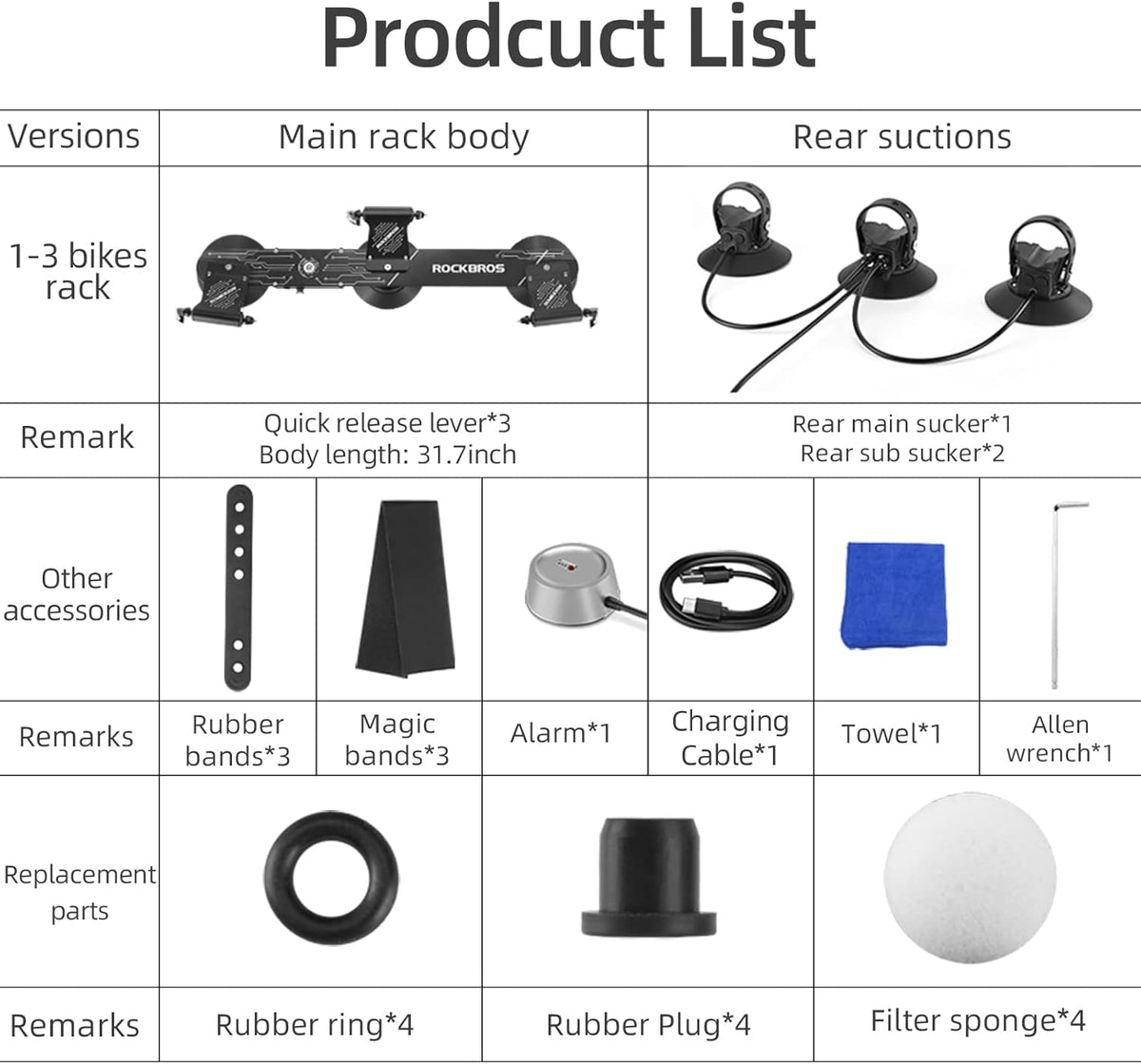ROCKBROS Electric Suction Cup Bike Rack for 1-3 Bikes Safe Mount - ROCKBROS