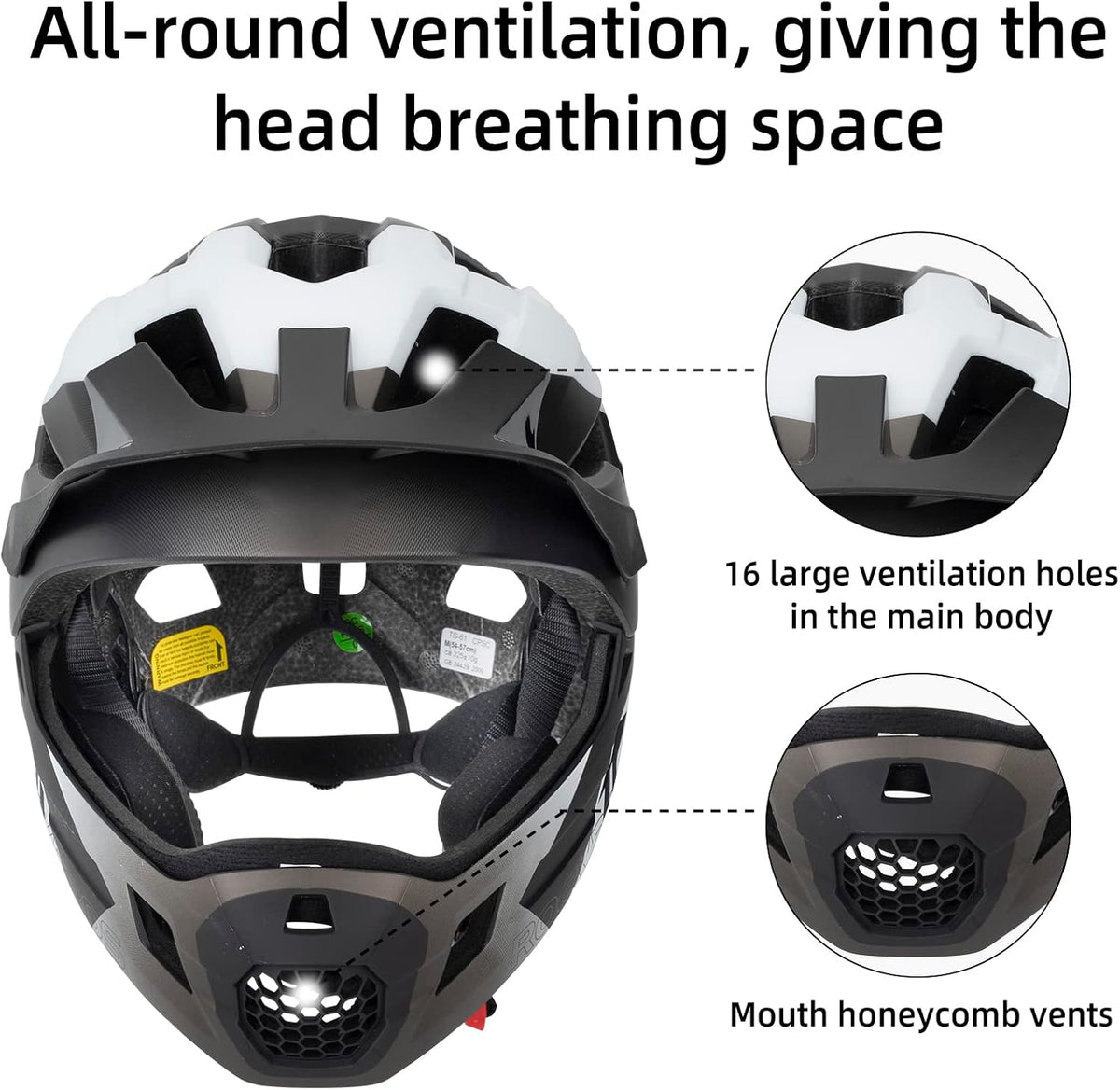 ROCKBROS Kids Full Face Bike Helmet Ages 5-14 Anti-Collision Detachable Chin - ROCKBROS
