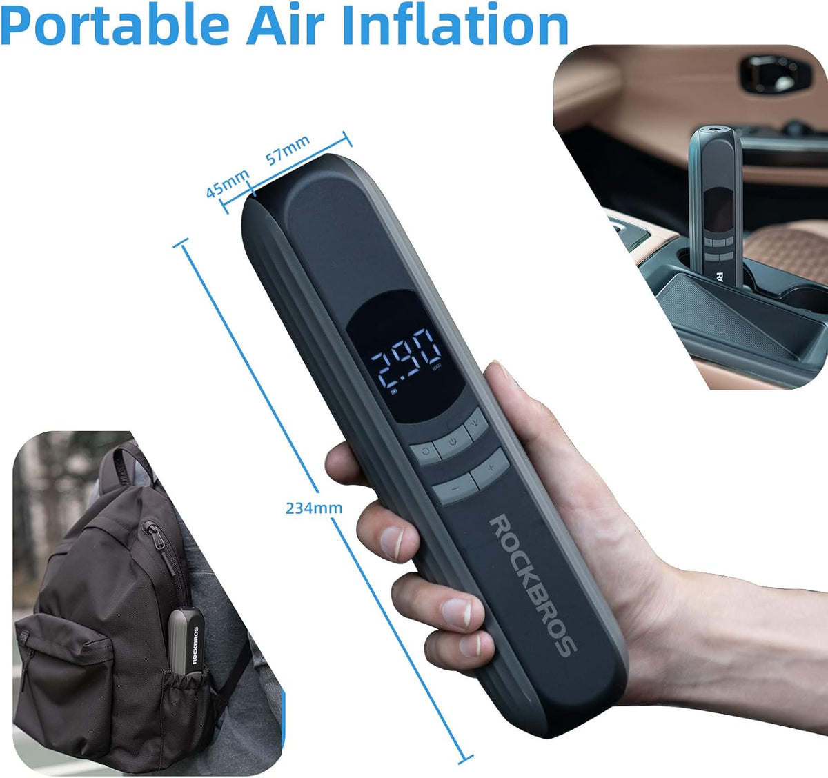 ROCKBROS A10 Electric Bike Tire Pump 150 Psi Inflator Portable Air Compressor - ROCKBROS
