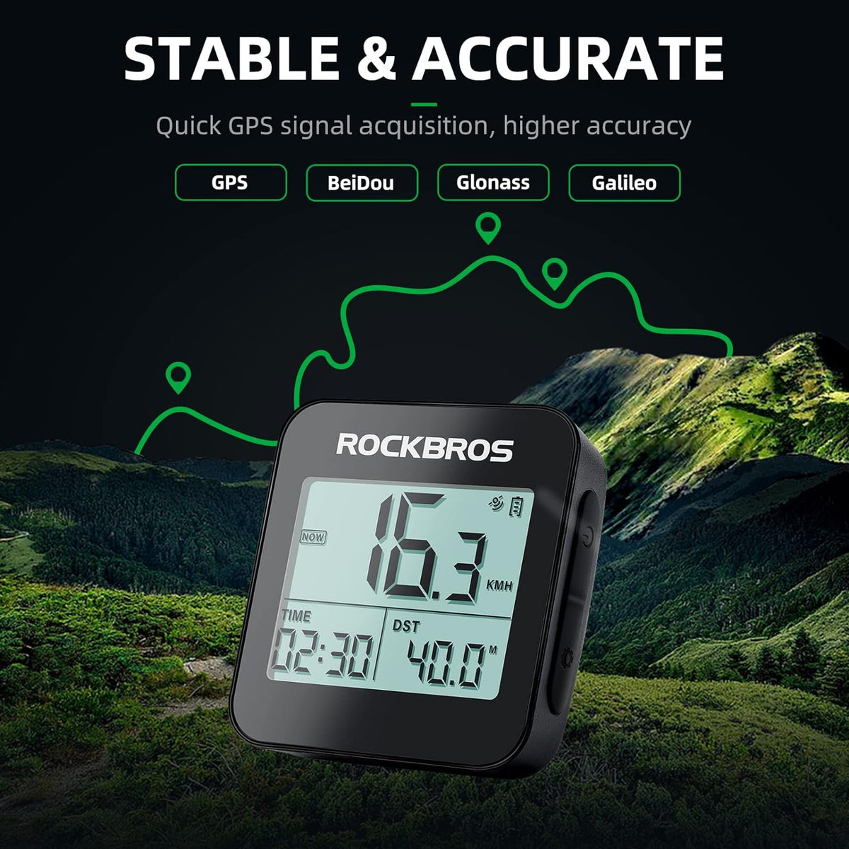 ROCKBROS GPS Bike Computer Accurate Wireless Speedometer with Backlight - ROCKBROS