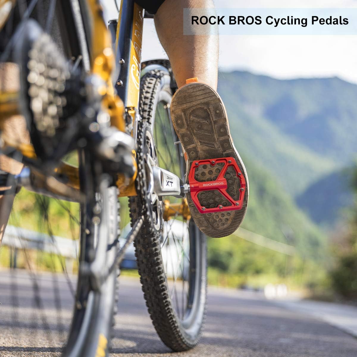 ROCKBROS Bike Pedals Lightweight Aluminum Platform 9/16'' Sealed Bearing - ROCKBROS #color_red