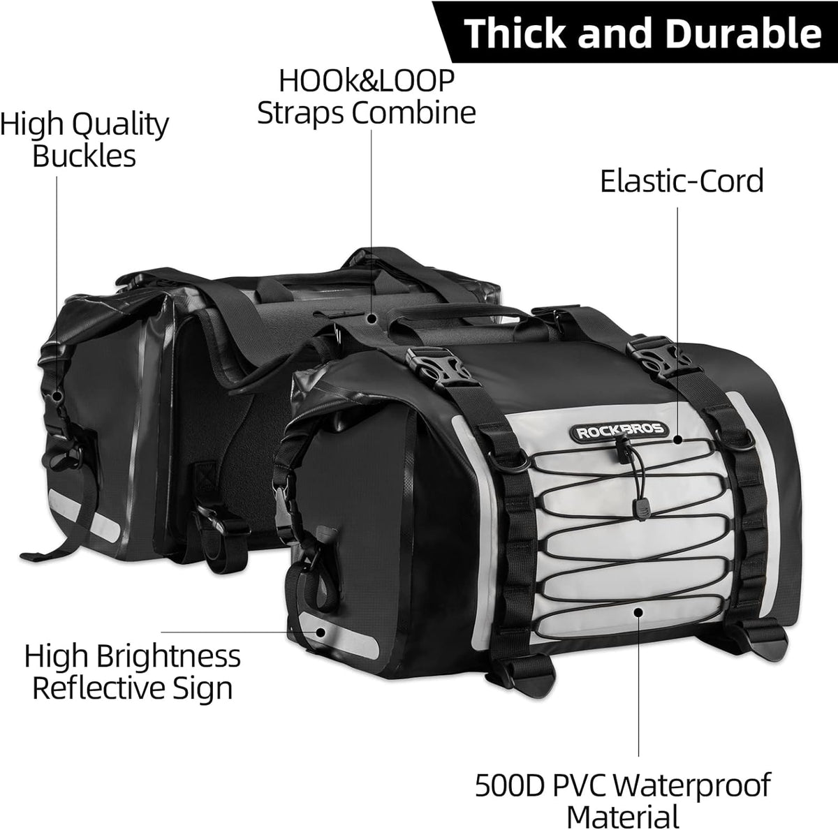 ROCKBROS 60L Waterproof Motorcycle Saddle Bags Durable Removable 2 PCS - ROCKBROS