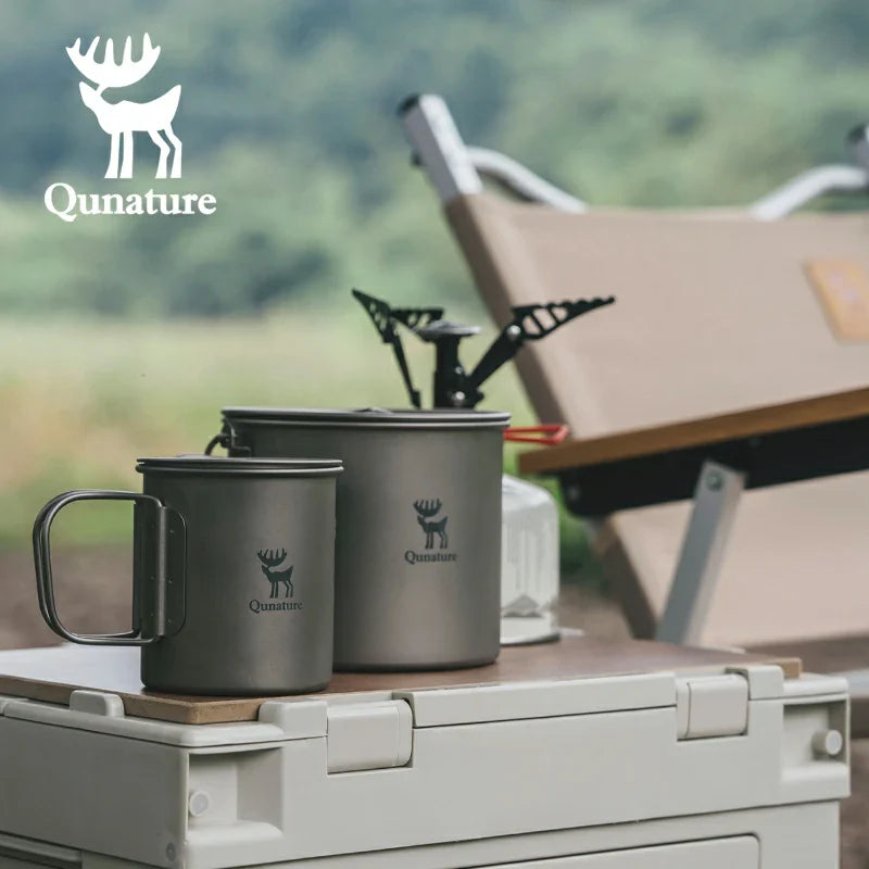 Vaso de camping de titanio puro Qunature de 1100 ml con asa plegable y peso ligero