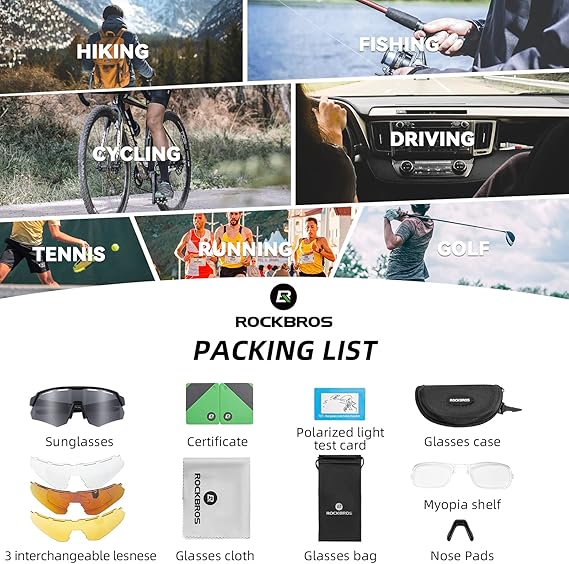 ROCKBROS Polarized Cycling Glasses with 4 Interchangeable Lenses - ROCKBROS