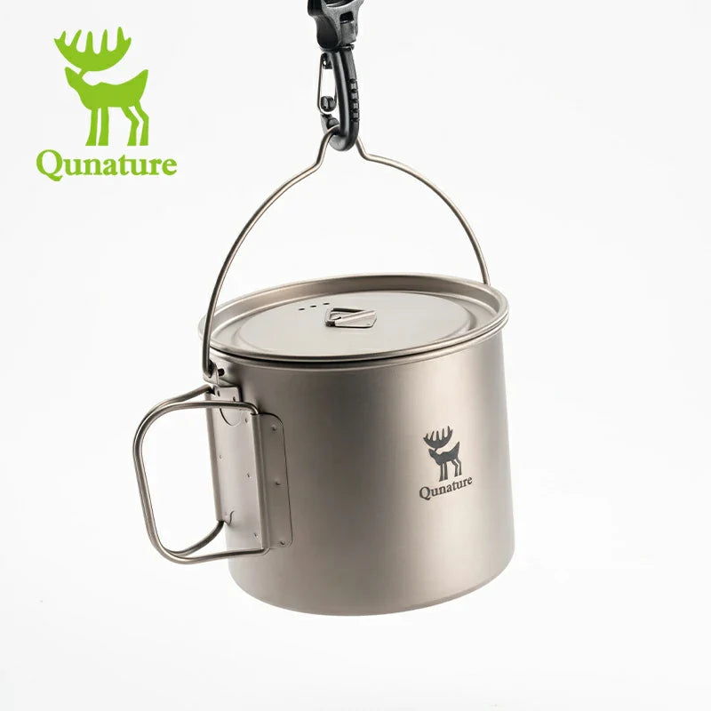 Vaso de camping de titanio puro Qunature de 1100 ml con asa plegable y peso ligero