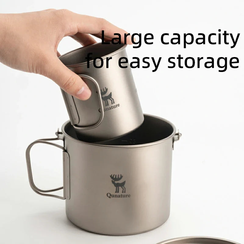 Vaso de camping de titanio puro Qunature de 1100 ml con asa plegable y peso ligero