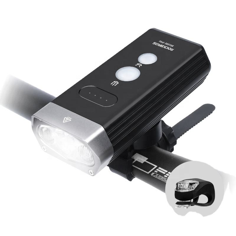 Luz delantera de bicicleta de doble LED recargable de 1800 lúmenes