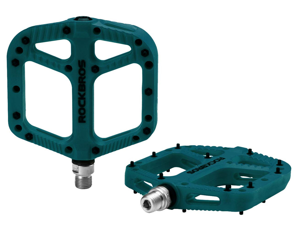 ROCKBROS Mountain Bike Pedals Nylon Composite Bearing 9/16" MTB Bicycle Pedals with Wide Flat Platform - ROCKBROS