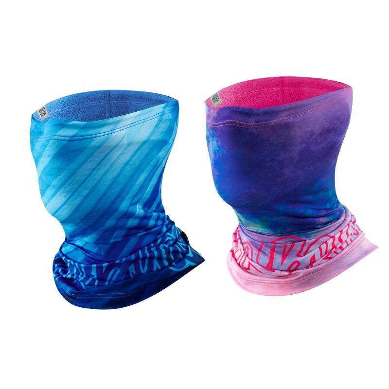Two neck gaiters, one blue and one pink with a gradient effect, on a white background. #Color_Blue Color2_Pink2