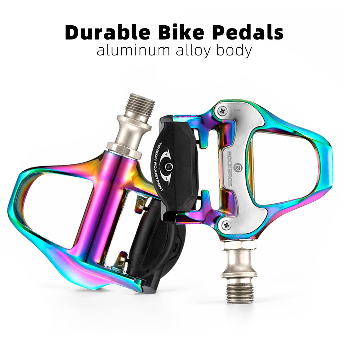 ROCKBROS Lightweight Clipless Pedals with Cleats Compatible with SPD-SL - ROCKBROS #color_Colorful-alloy body