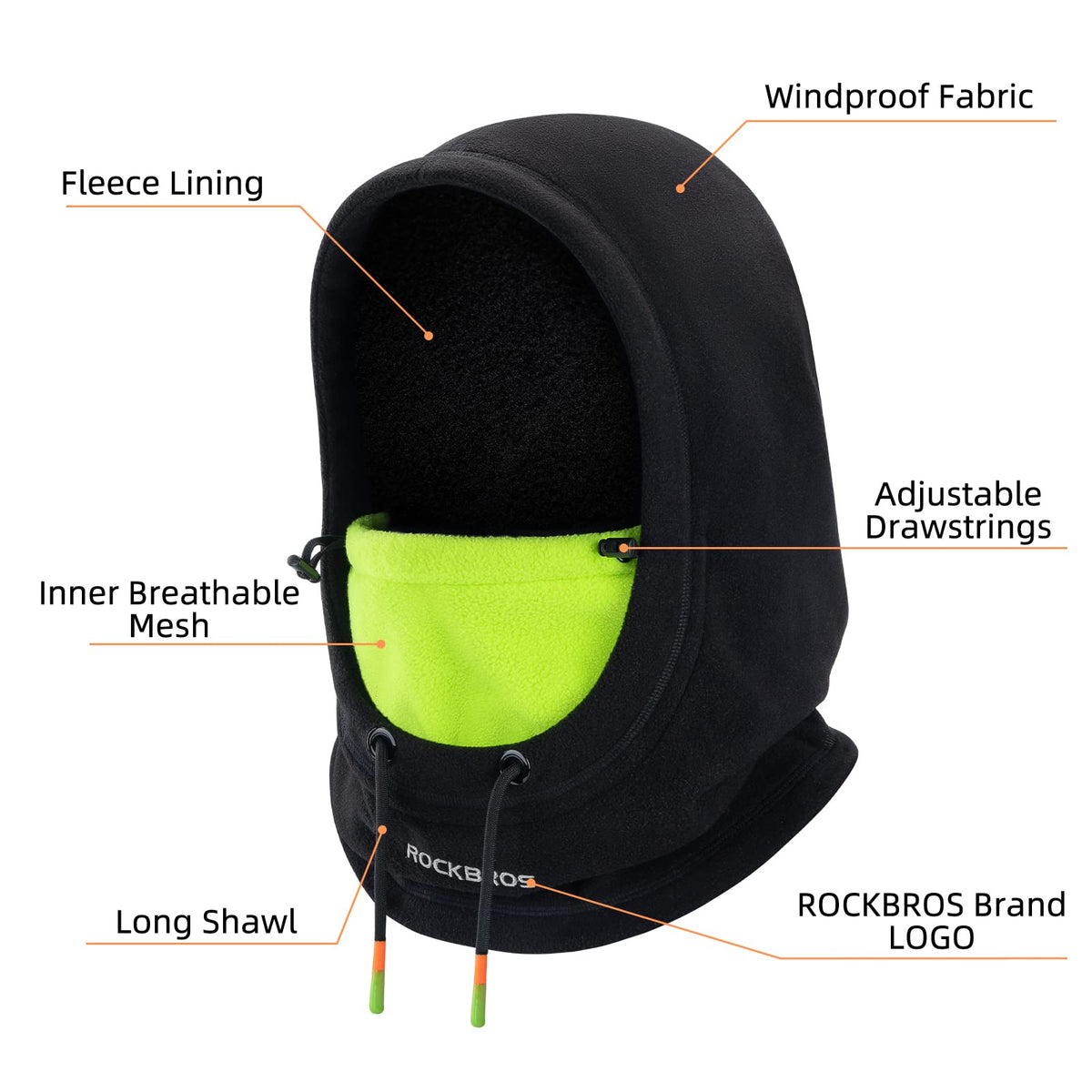 ROCKBROS Pasamontañas Cortavientos Térmico de Invierno de Forro Polar con Capucha, Gorro y Bufanda para Esquí