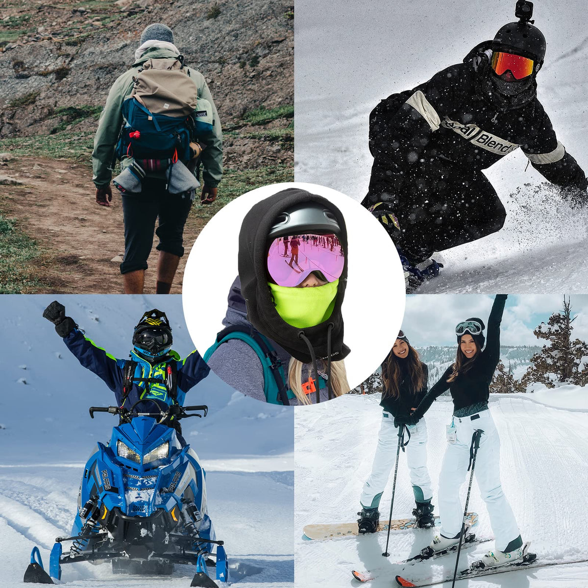 ROCKBROS Pasamontañas Cortavientos Térmico de Invierno de Forro Polar con Capucha, Gorro y Bufanda para Esquí