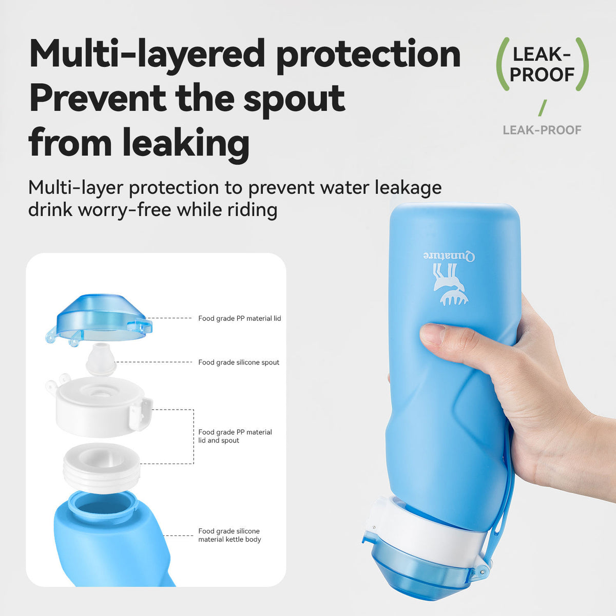 Botella de agua de pliegue suave en ángulo recto
