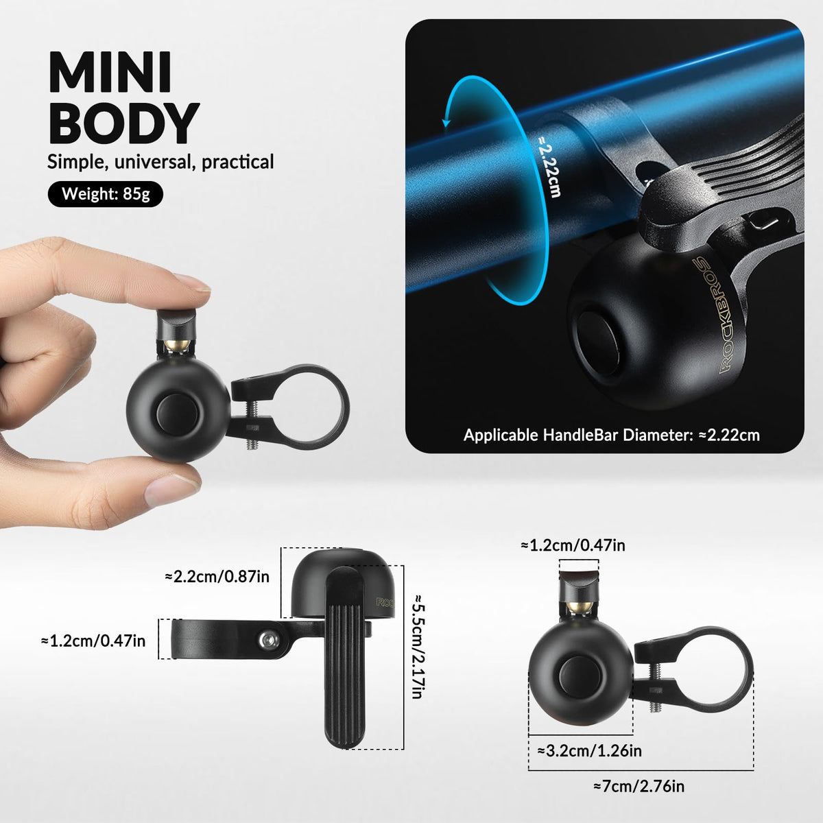 ROCKBROS Copper Alloy Bike Bell Clear Loud 100dB Sound, Sturdy Bell for Handlebars