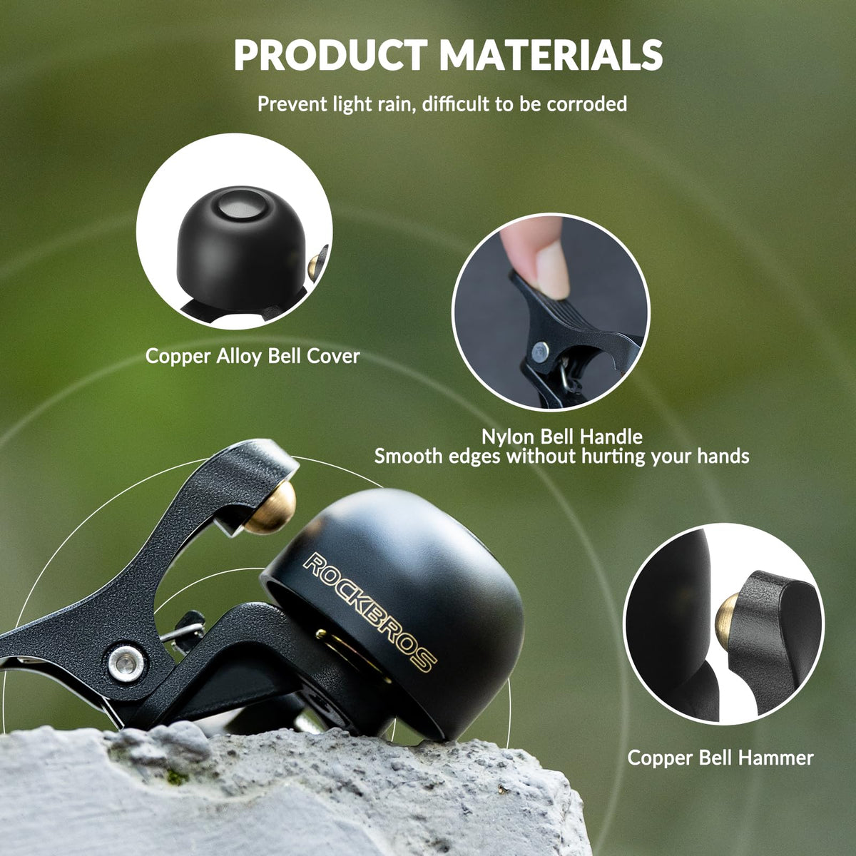 ROCKBROS Copper Alloy Bike Bell Clear Loud 100dB Sound, Sturdy Bell for Handlebars
