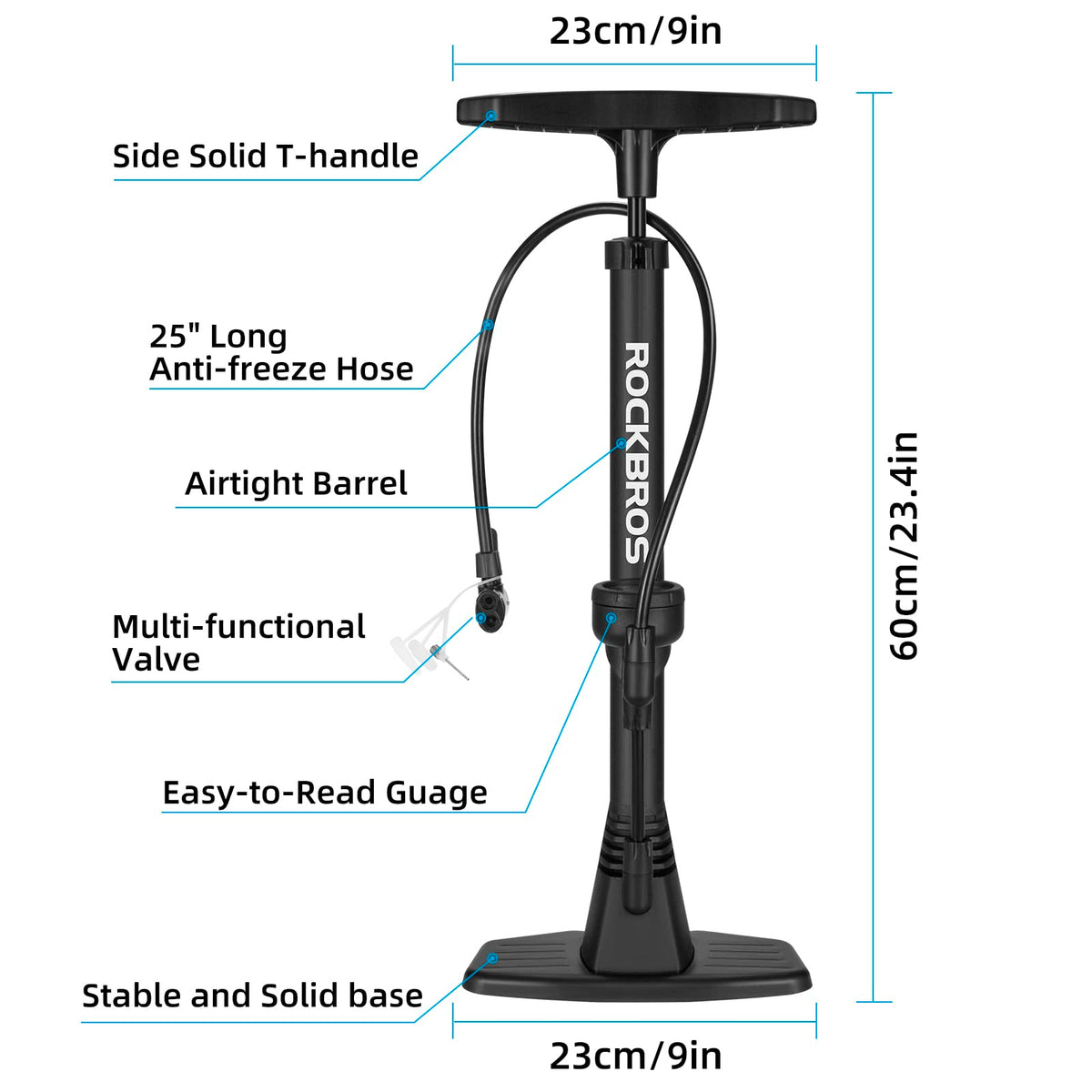Portable bicycle floor pump compatible with Presta and Schrader valves