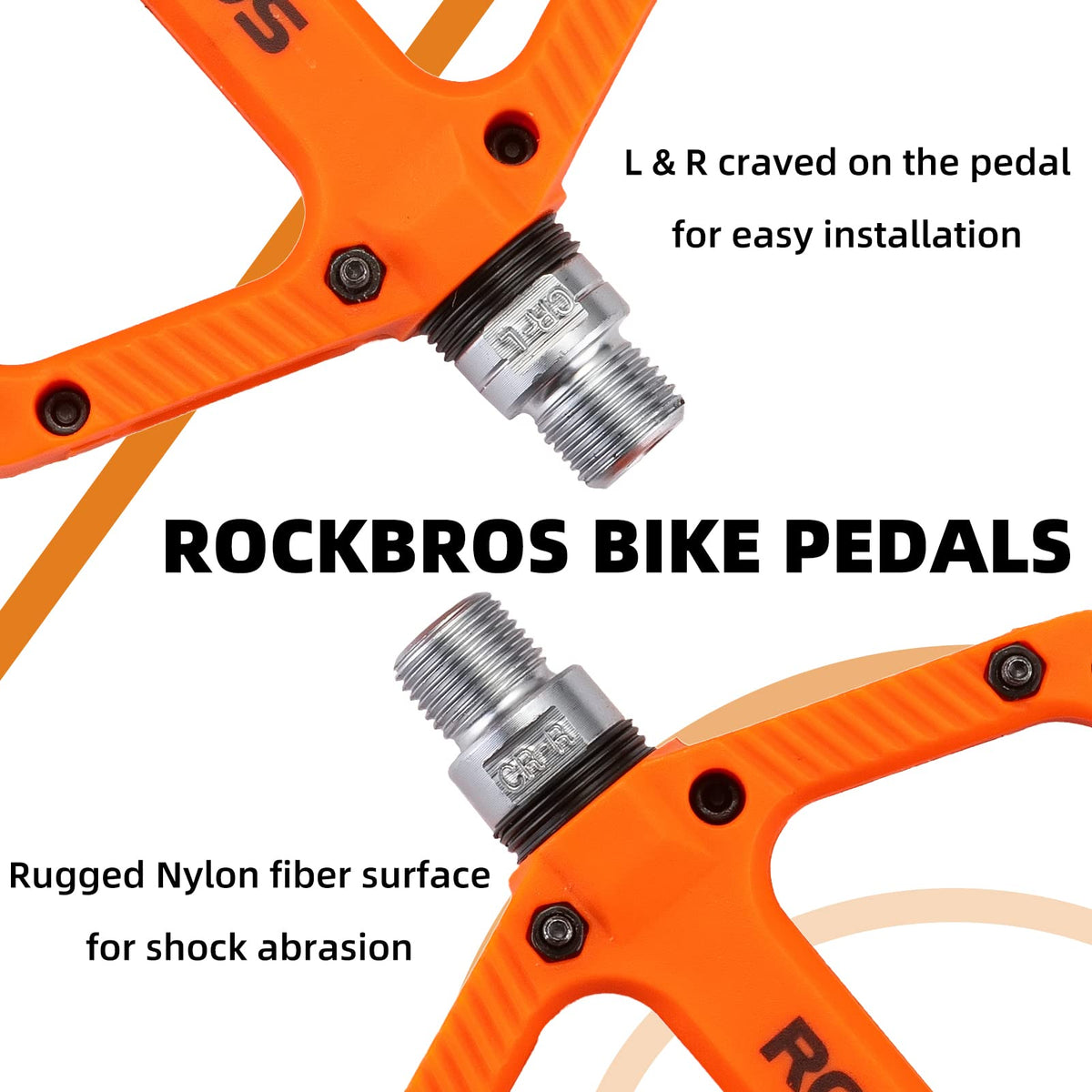 ROCKBROS Mountain Bike Pedals Nylon Composite Bearing 9/16" MTB Bicycle Pedals with Wide Flat Platform - ROCKBROS