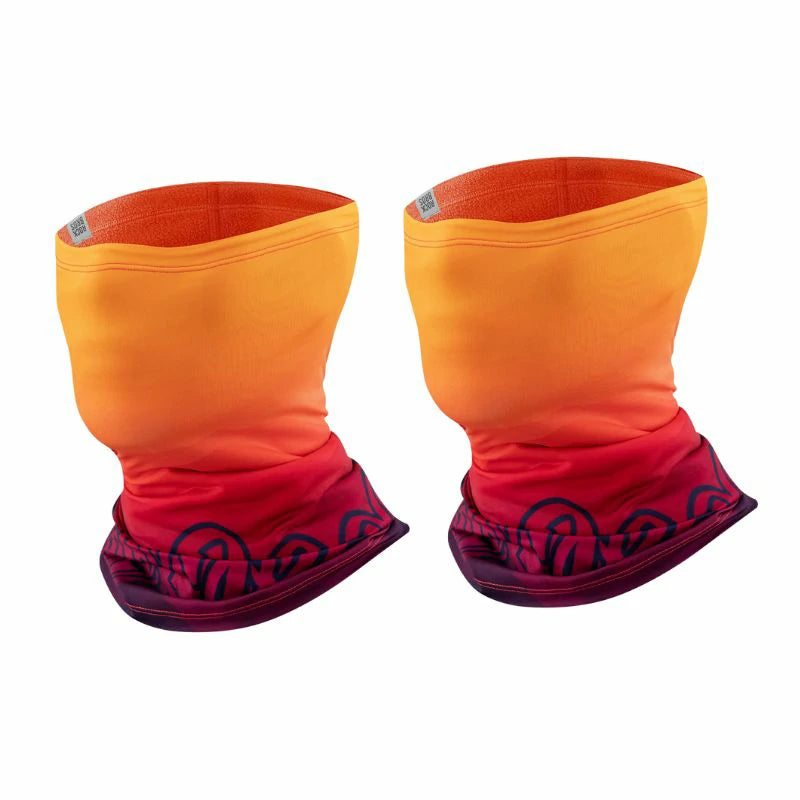 Two orange and red neck gaiters with a gradient design on a white background #Color_Orange Color2_Orange2