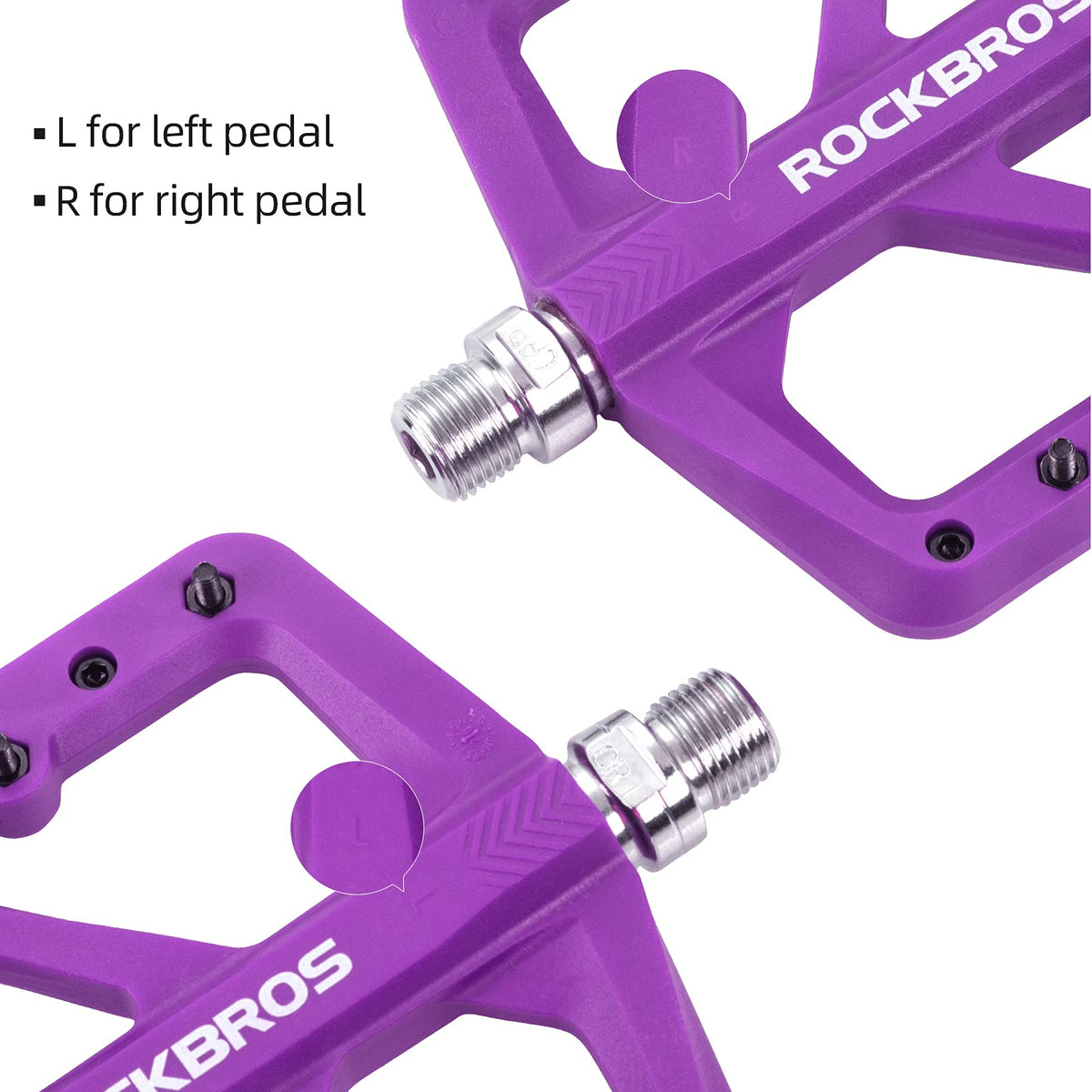 ROCKBROS Mountain Bike Pedals Lightweight Nylon DU Bearing 9/16" MTB Flat Bike Pedals - ROCKBROS