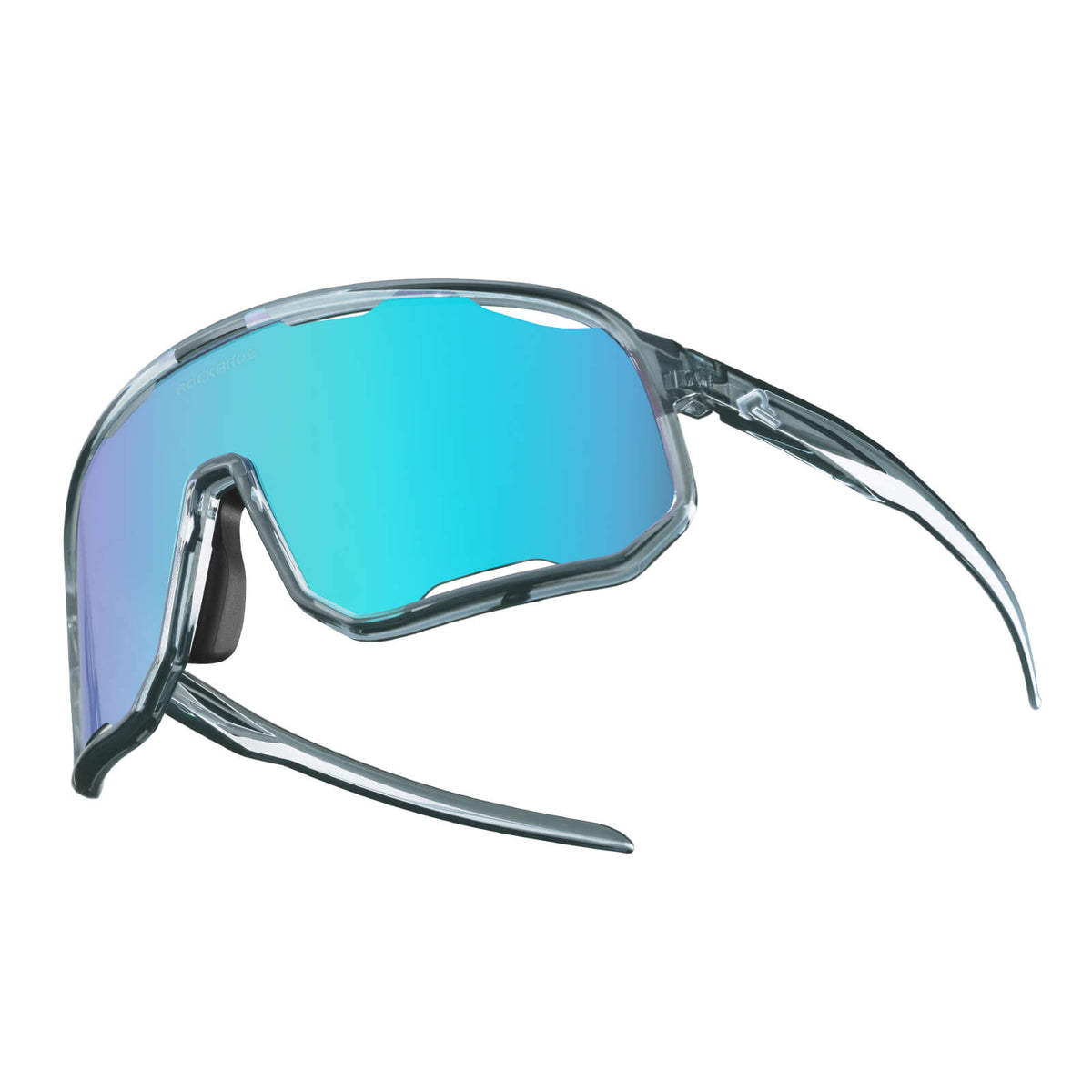 ROCKBROS polarized sunglasses, UV400 protection, transparent cycling glasses, windproof, TR90 frame, perfect for cycling and outdoor sports. #color_dark-gray-polarized-pink-purple