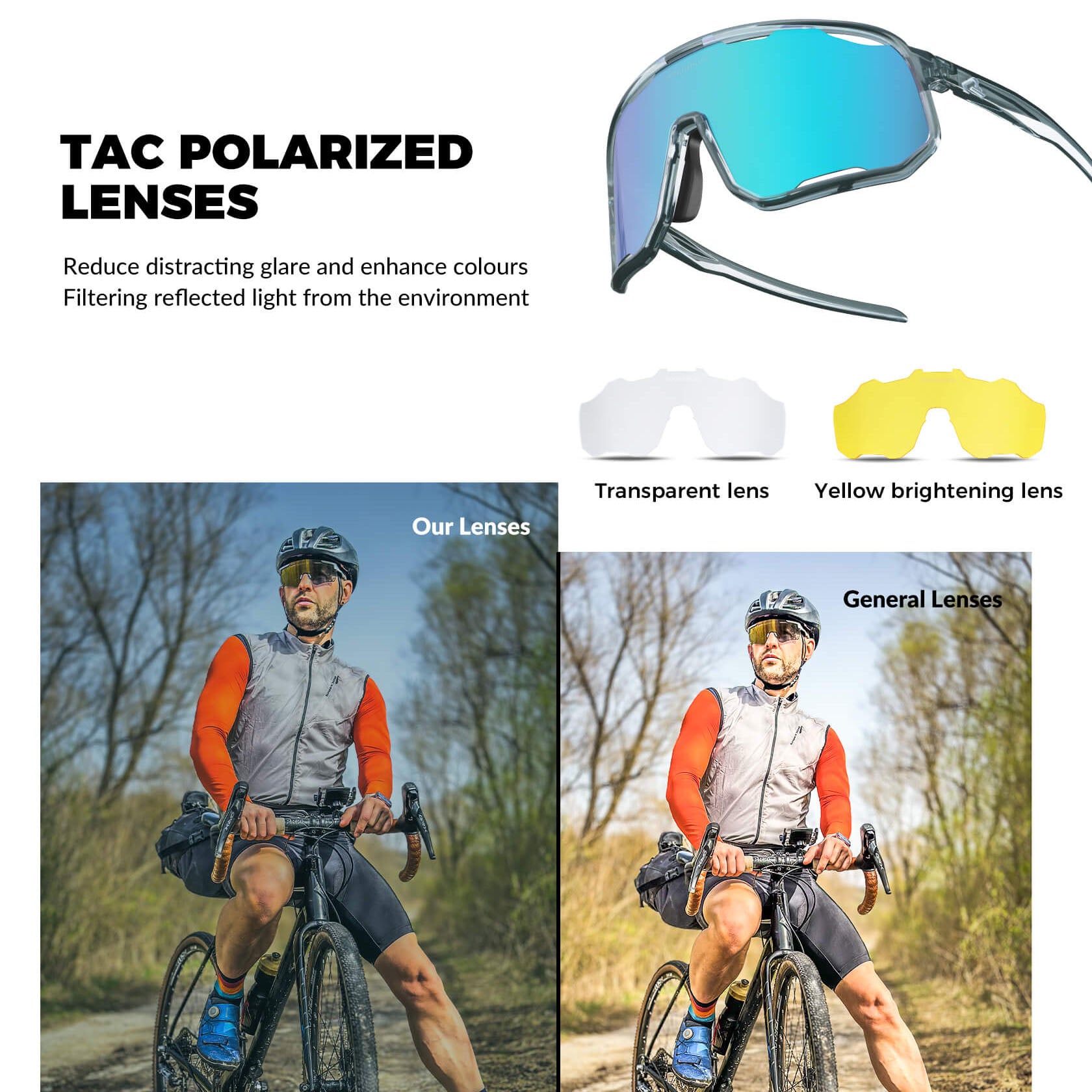 ROCKBROS polarized sunglasses, UV400 protection, transparent cycling glasses, windproof, TR90 frame, perfect for cycling and outdoor sports. #color_dark-gray-polarized-pink-purple