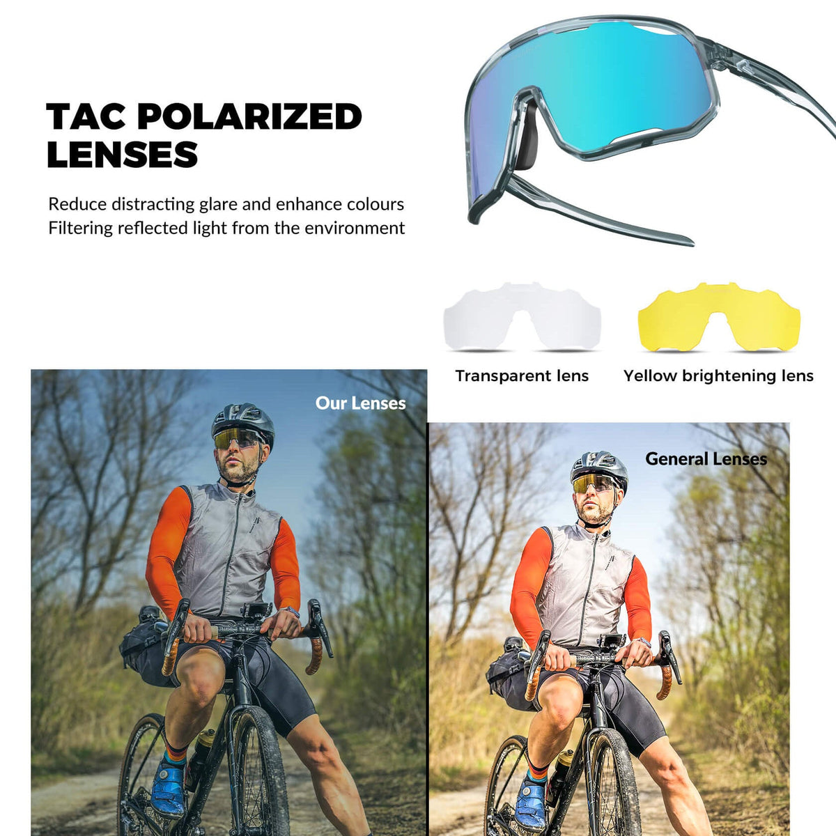 ROCKBROS polarized sunglasses, UV400 protection, transparent cycling glasses, windproof, TR90 frame, perfect for cycling and outdoor sports. #color_dark-gray-polarized-pink-purple