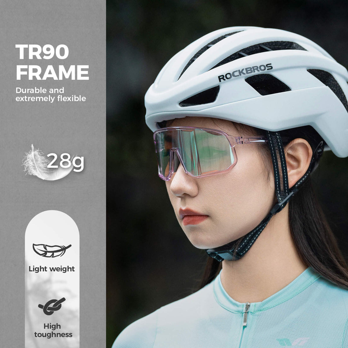 ROCKBROS polarized sunglasses, UV400 protection, transparent cycling glasses, windproof, TR90 frame, perfect for cycling and outdoor sports.