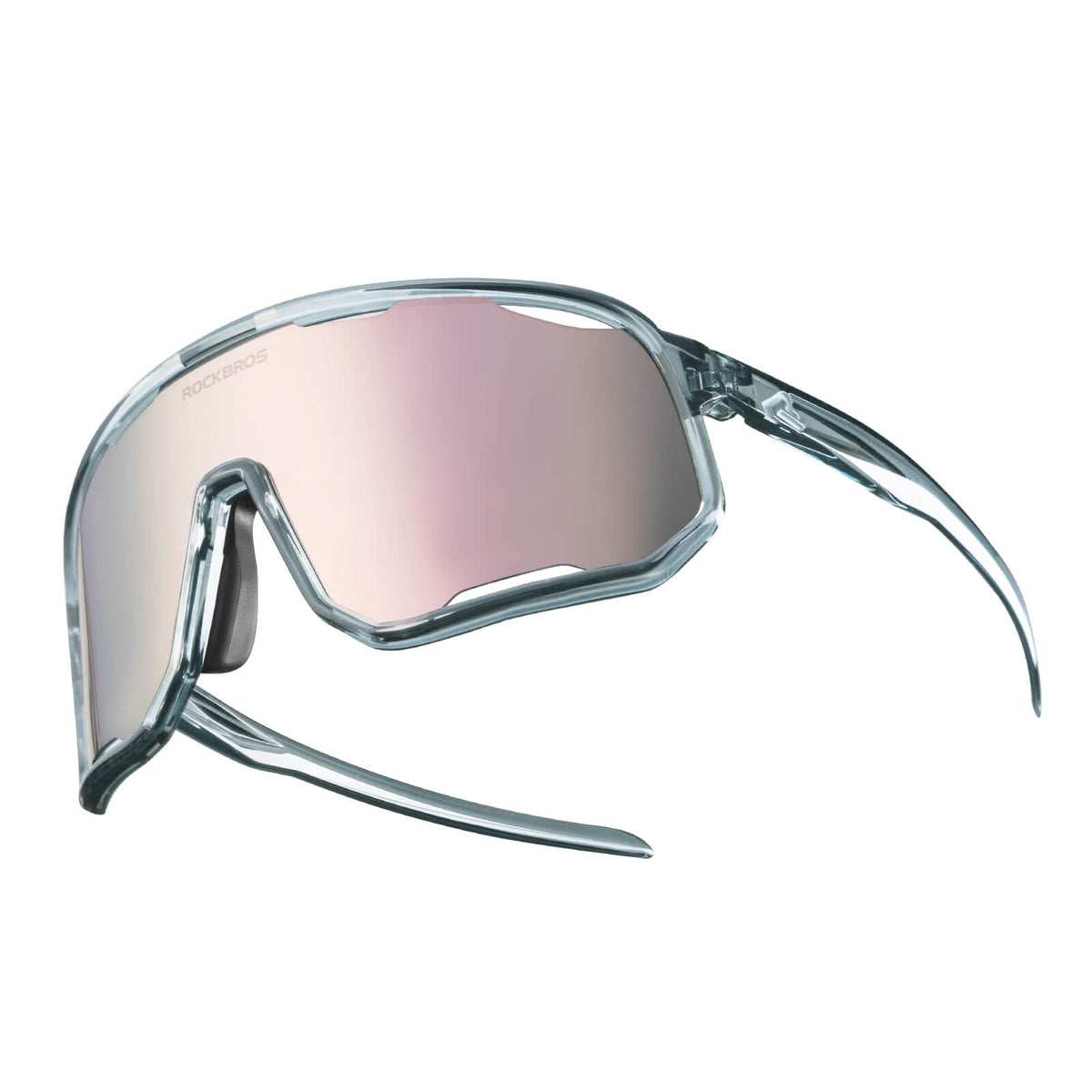ROCKBROS polarized sunglasses, UV400 protection, transparent cycling glasses, windproof, TR90 frame, perfect for cycling and outdoor sports. #color_transparent-gray-polarized-light-pink