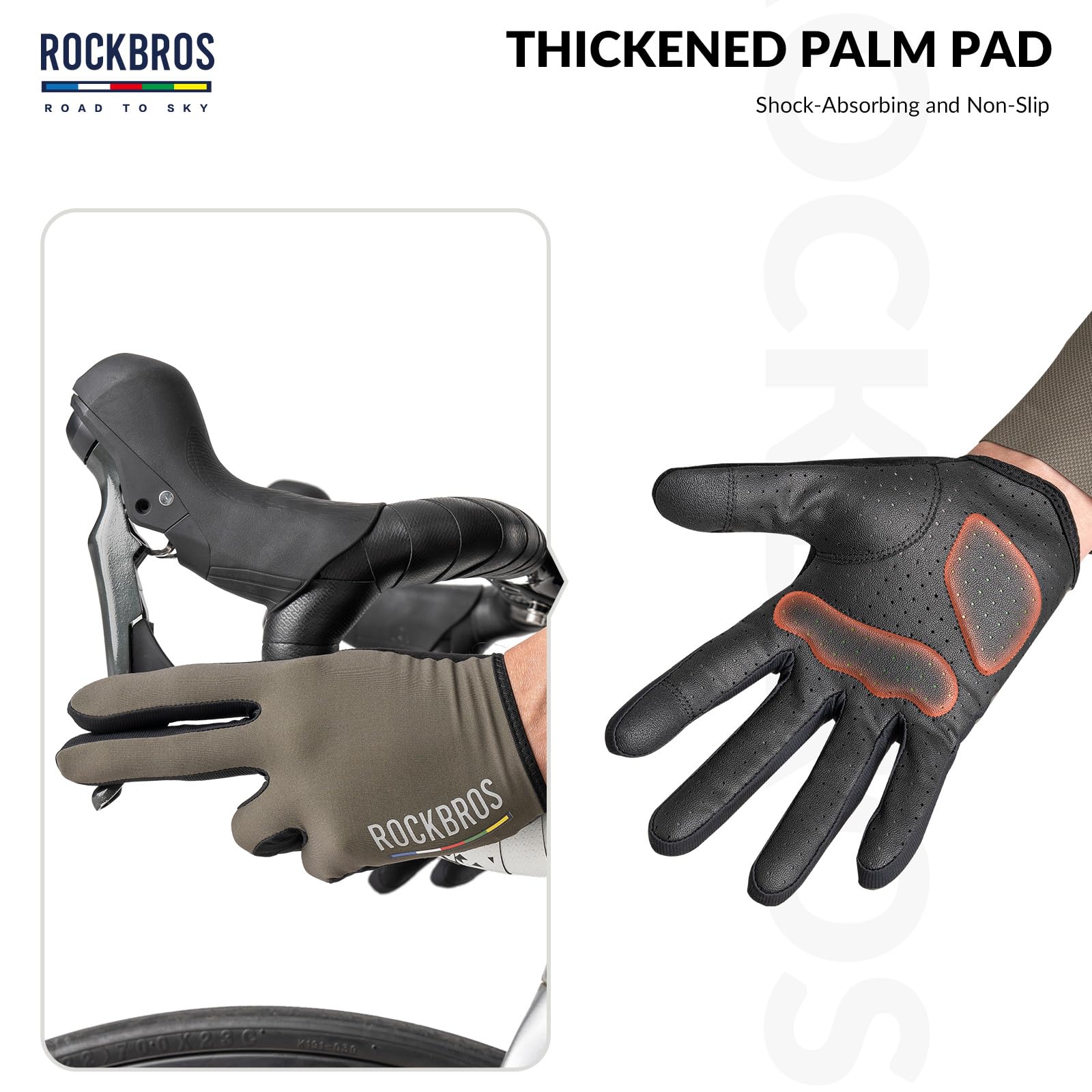 ROCKBROS Road-to-Sky Spring Summer Cycling Gloves Full Finger Touch Screen #Color_Grass Green