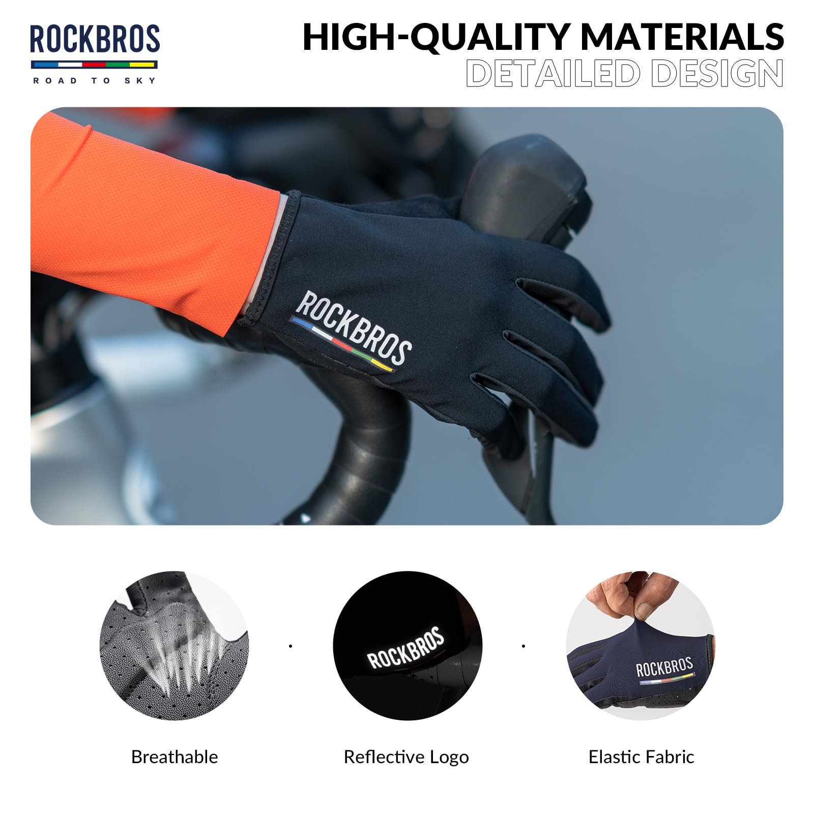 ROCKBROS Road-to-Sky Spring Summer Cycling Gloves Full Finger Touch Screen #Color_Navy Blue