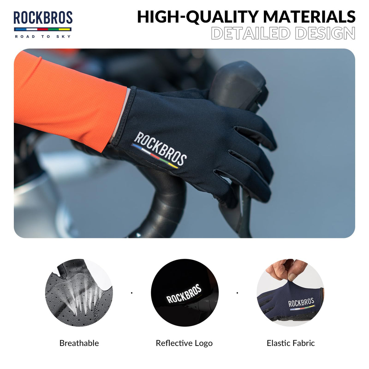 ROCKBROS Road-to-Sky Spring Summer Cycling Gloves Full Finger Touch Screen #Color_Navy Blue