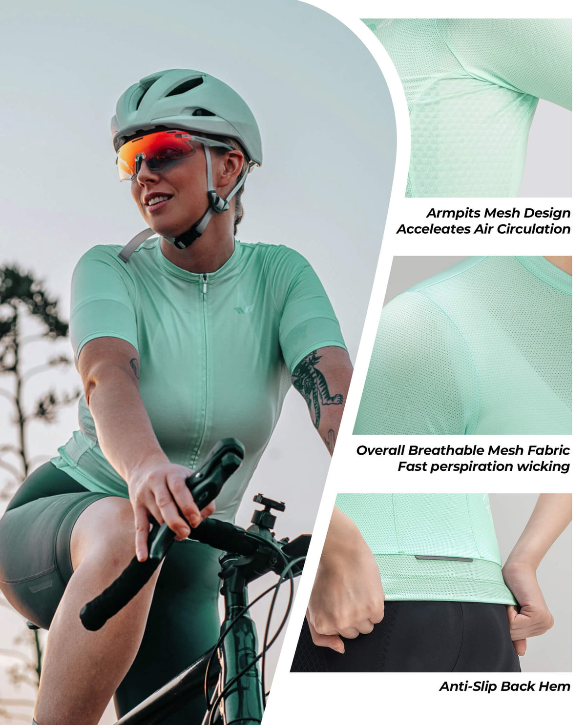 ROCKBROS women's TVI solid color short-sleeve cycling jersey
#Color_Mint Green