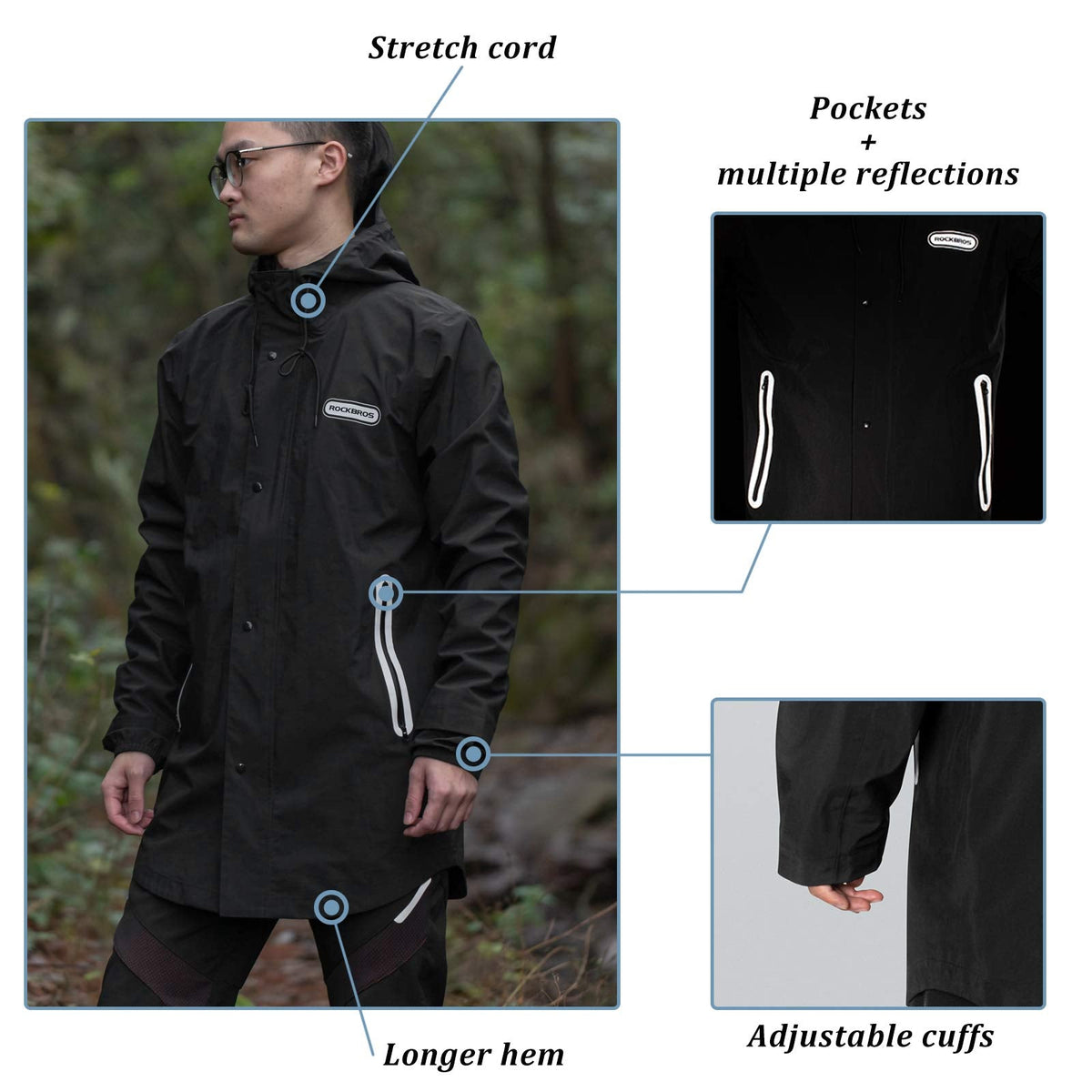 ROCKRBOS Waterproof Raincoat & Overtrousers for Men Women with Reflective