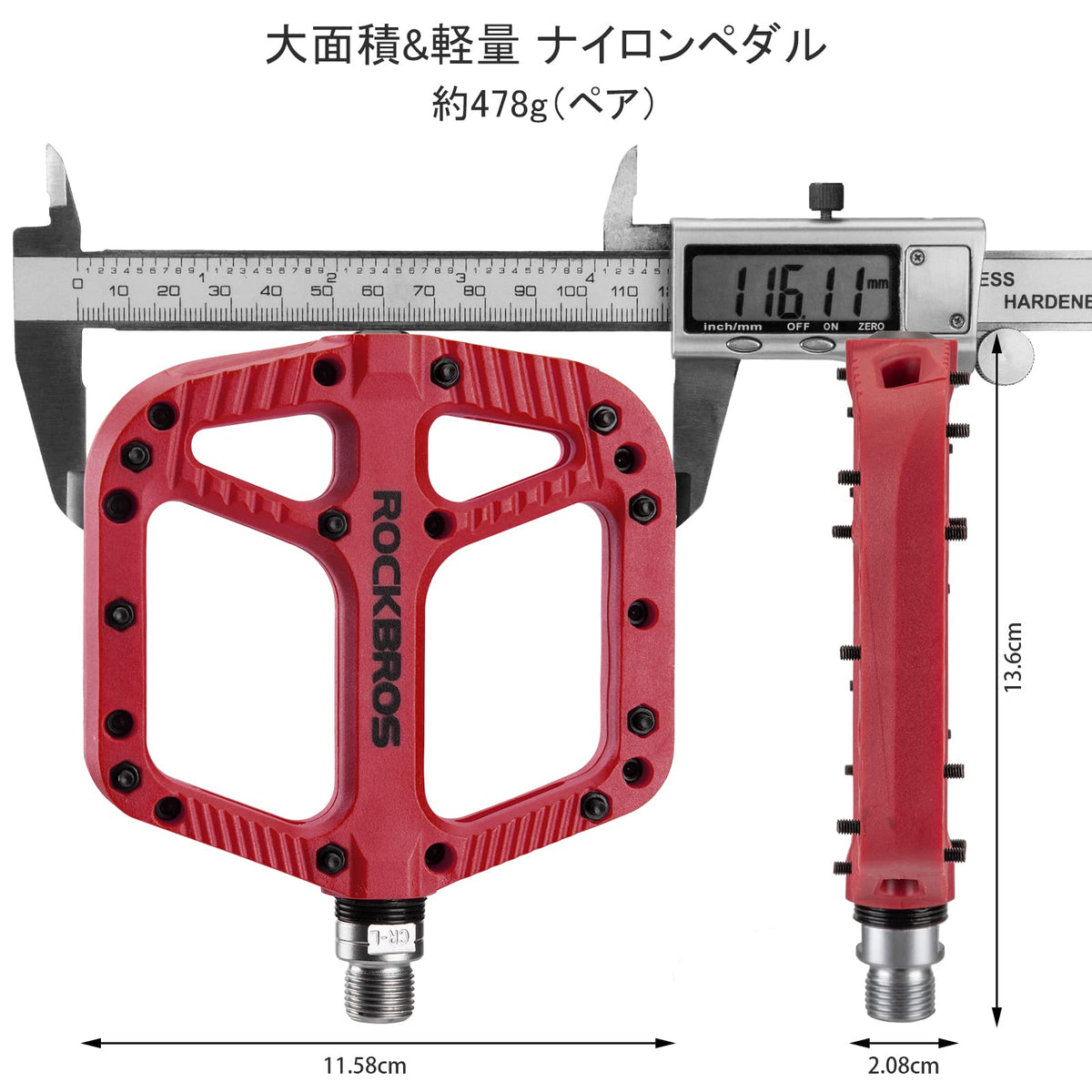 ROCKBROS Mountain Bike Pedals Nylon Composite Bearing 9/16" MTB Bicycle Pedals with Wide Flat Platform - ROCKBROS