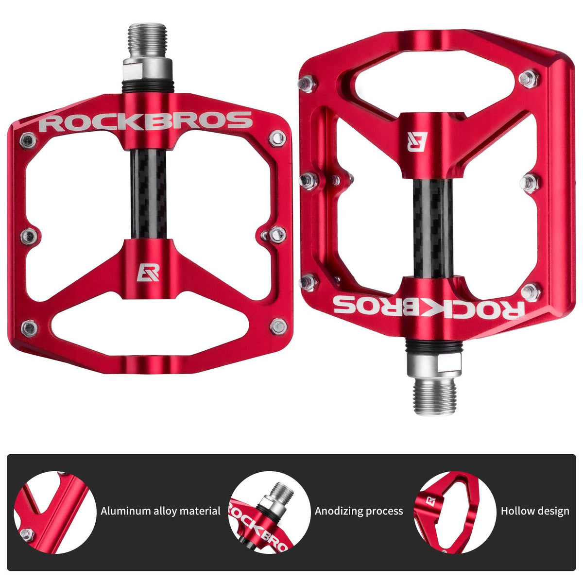 ROCKBROS Mountain MTB Bike Flat 9/16 Lightweight Carbon Fiber Sealed Bearing Pedals - ROCKBROS