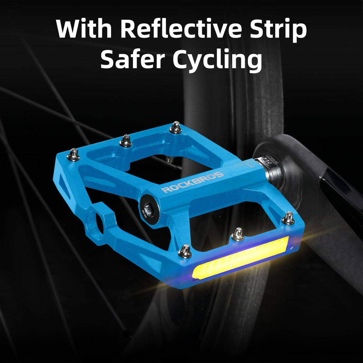 ROCKBROS MTB Reflective Aluminum Pedals 9/16" Sealed Bearing Lightweight - ROCKBROS