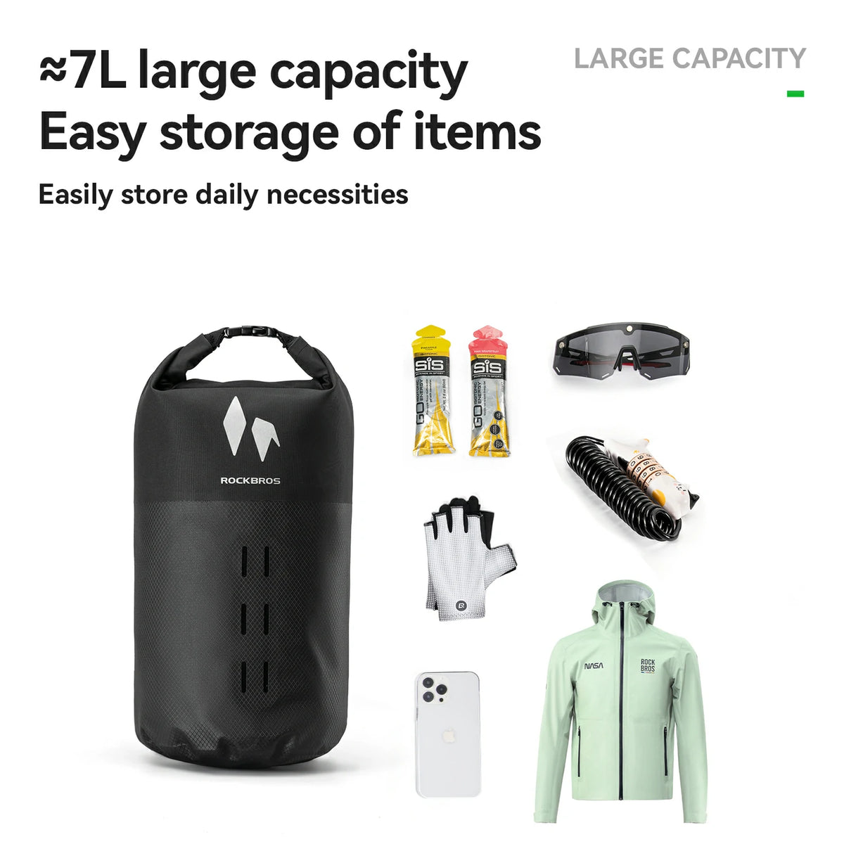 Wide-opening design of the front fork waterproof bag.