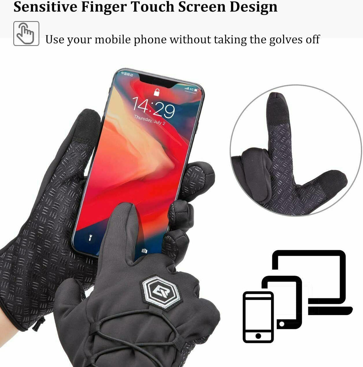 ROCKBROS Cycling Bike Gloves Winter Warm Mittens Touch Screen Windproof Waterproof - ROCKBROSUSA