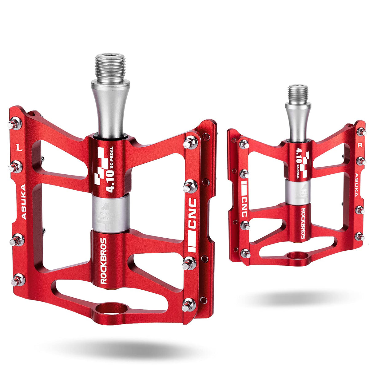 ROCKBROS 4 Bearings Mountain MTB Bike Pedals Platform Flat Aluminum Alloy 9/16" - ROCKBROS #color_red